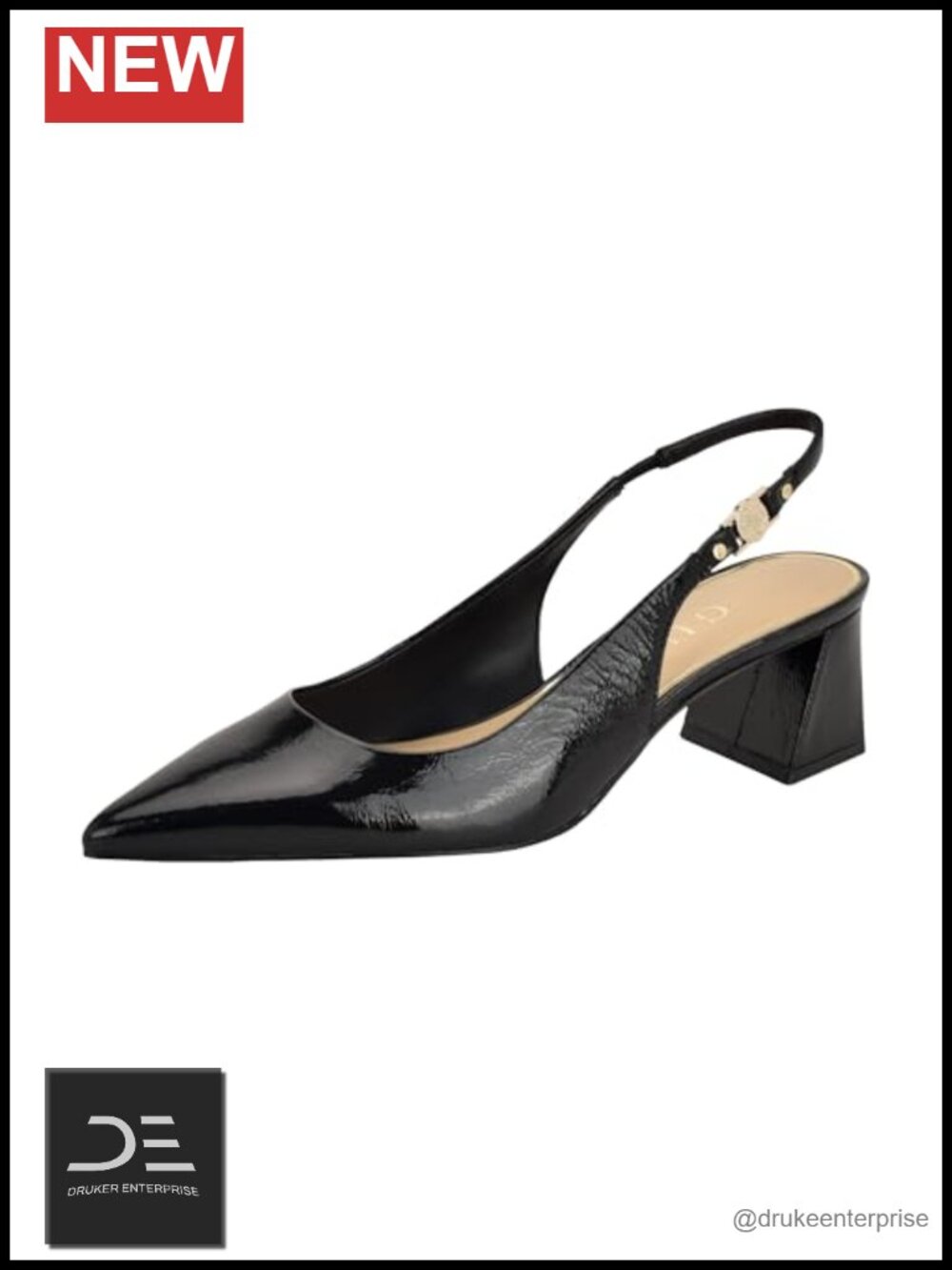 Patent Leather Pointy Toe Slingback Pumps with Chunky Block Heel